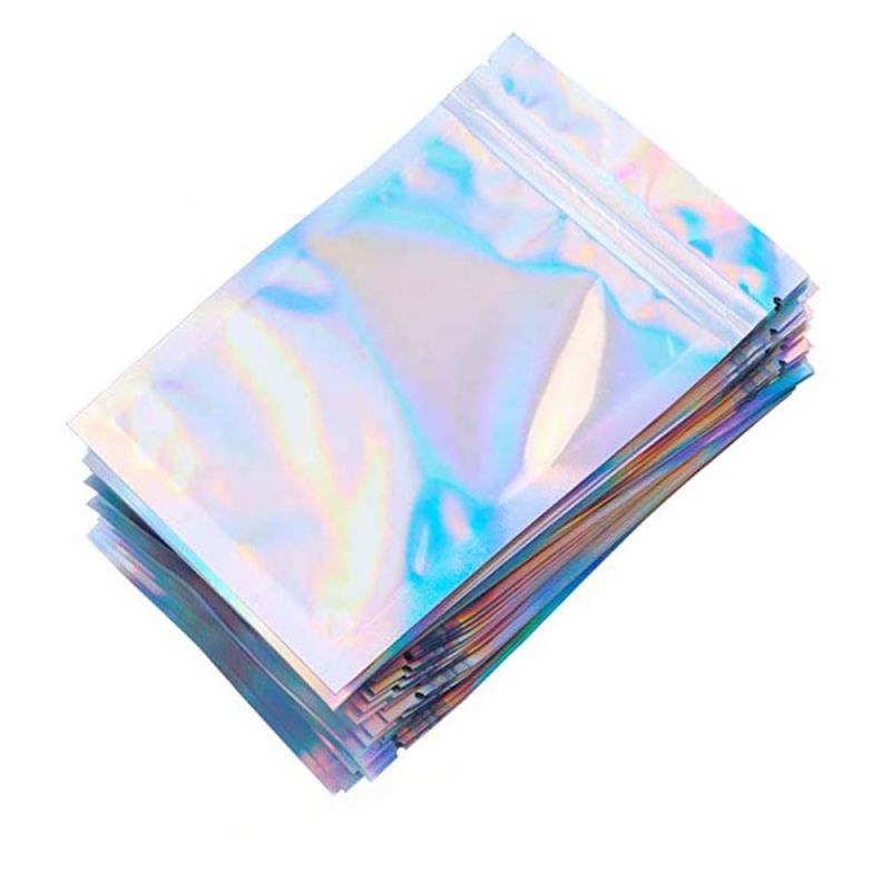 Custom Rainbow Color Zipper Bags Hologram Zip Lock Bags