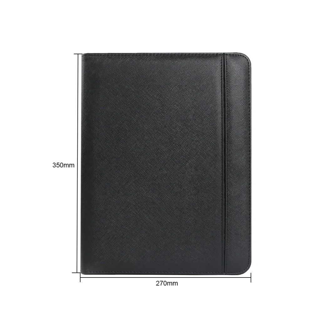 Leather Business Portfolio Bag A4 File Folder Organizer Full Zipper Closure Notepad