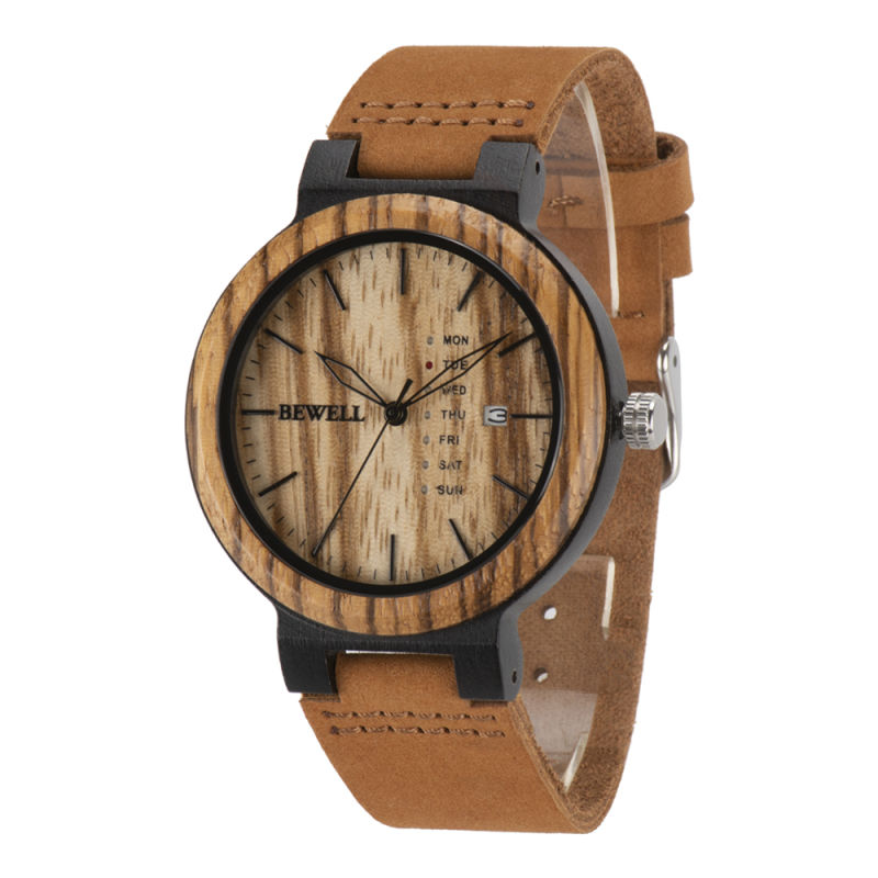 Manufacturer Natural Bamboo Handcrafted Wooden Watch Genuine Leather Strap