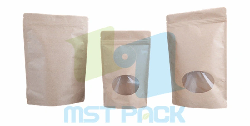 Kraft Paper Bag Stand up Pouch Doypack with Clear Window