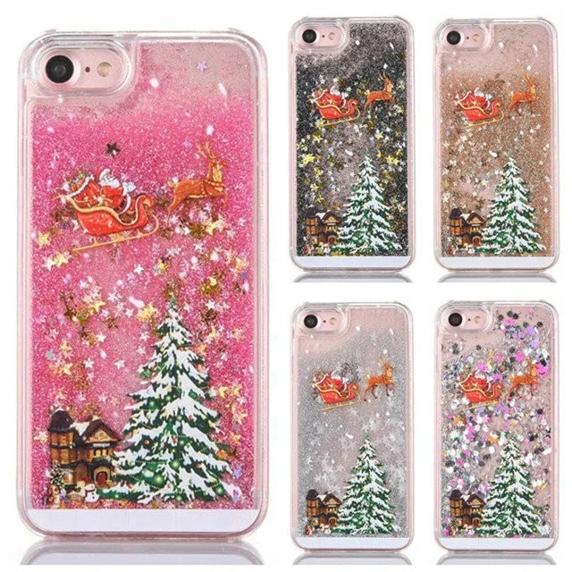 Christmas Decor Gift Liquid Glitter Quicksand Mobile Phone Case for iPhone 7 Case