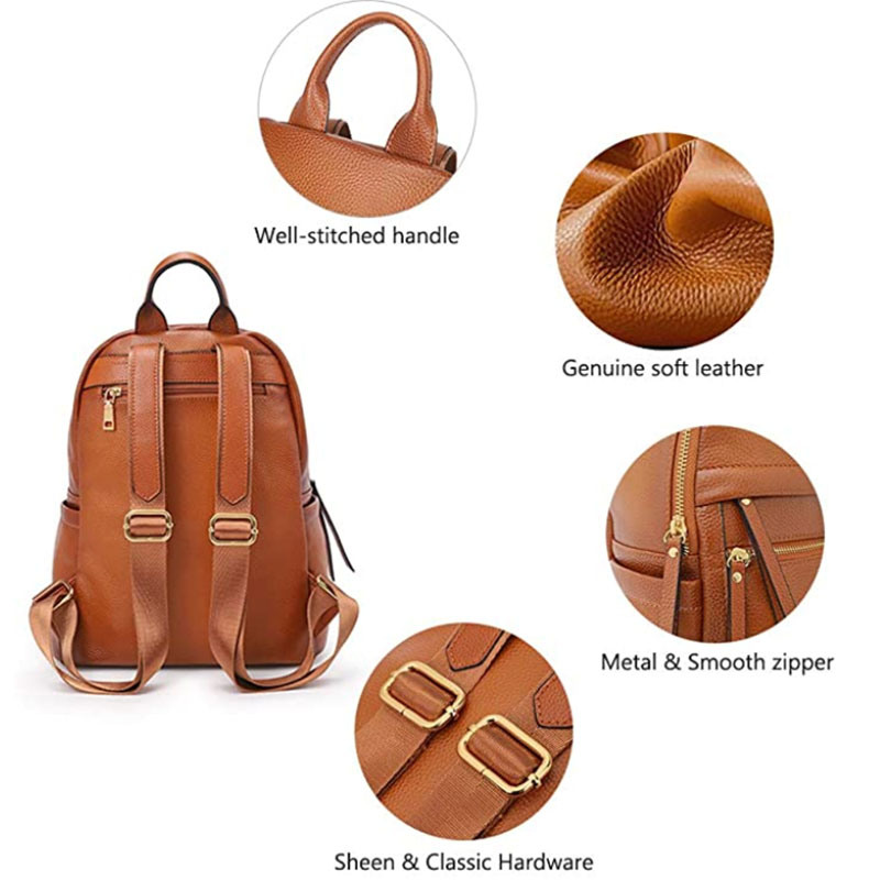 Leather Casual Outdoor Backpack Multi-Functional Elegant Daypack Soft Leather Bag