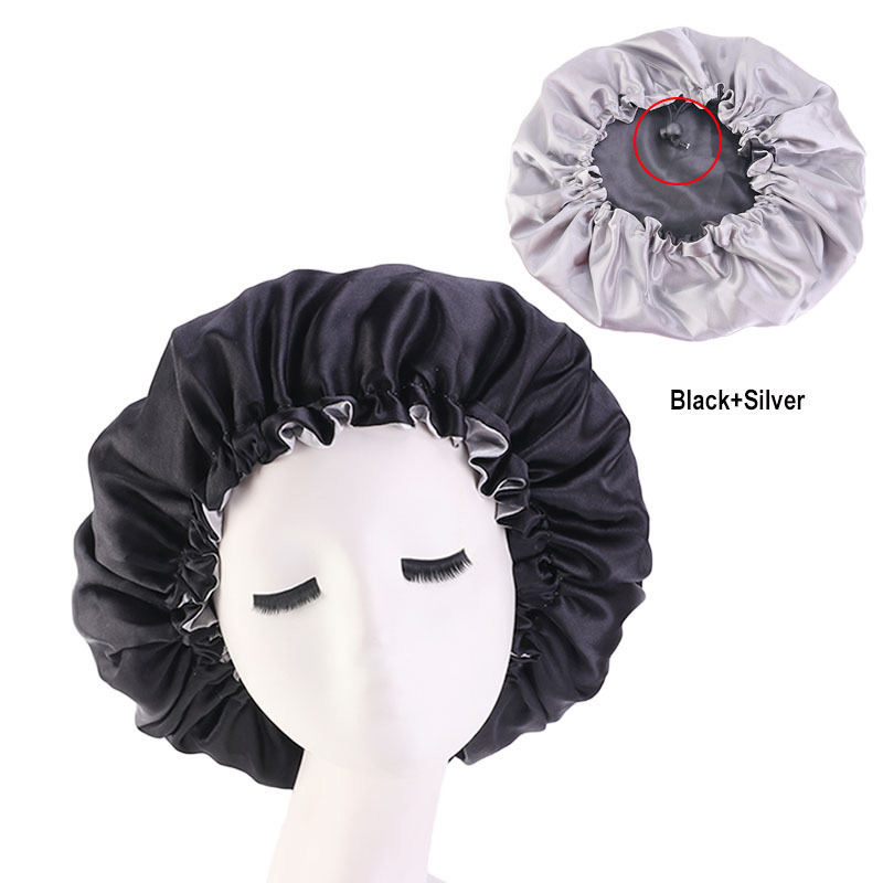 Double-Sided Double-Sided Satin Sleeping Cap Adjustable Drawstring Silk Satin Protective Sleeping Cap Turban Hair Cap