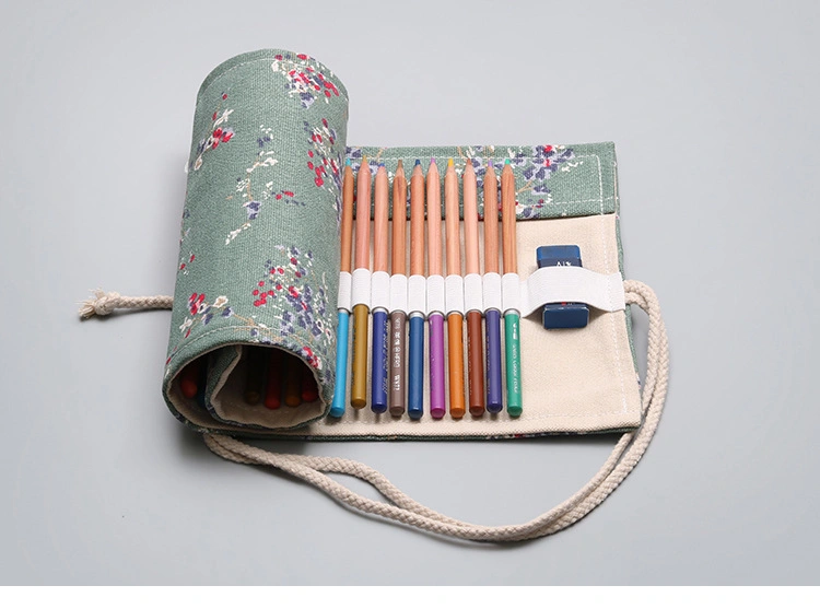 12/24/36/48/72 Plum Flower Printing Roll School Pencil Case Canvas Pen Bag Penal for Girls Boys Cute Large Pencilcase Penalties Box Stationery Supplies