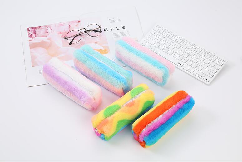 Wholesale Stationery School Pencil Bag Cute Solid Plush Tube Shaped Pencil Case Bag