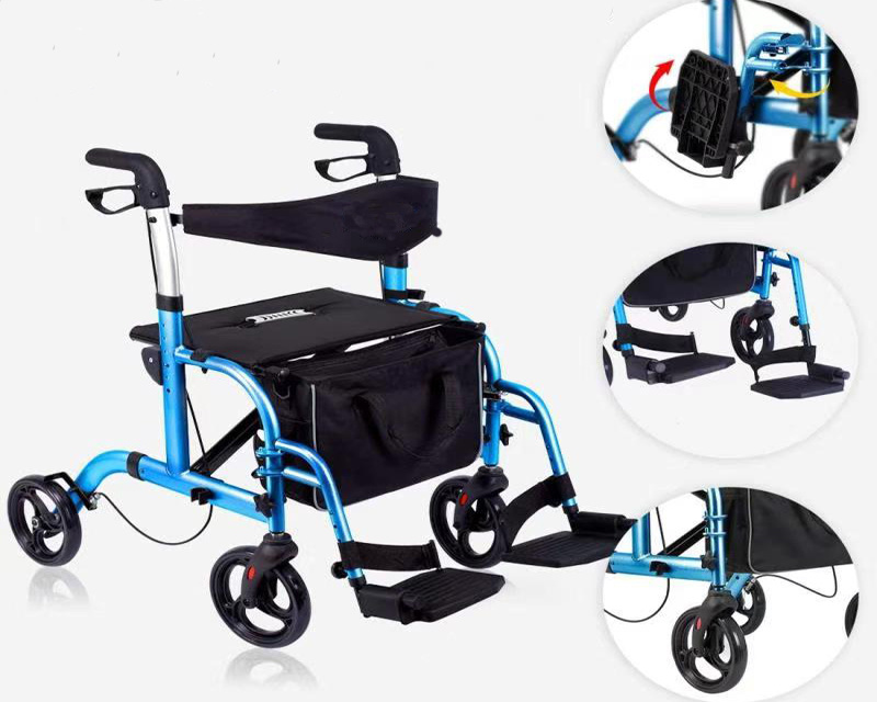 Wholesale Transport Chair Rollator with Detachable Footrest and Carry Bag