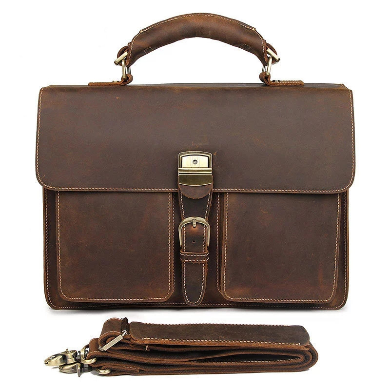 Vintage Waxed Genuine Leather Laptop Men Briefcase Bag (RS-203171)