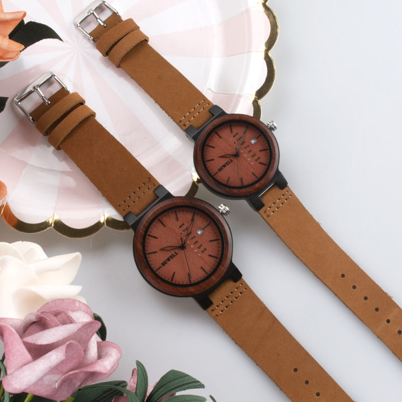 Manufacturer Natural Bamboo Handcrafted Wooden Watch Genuine Leather Strap