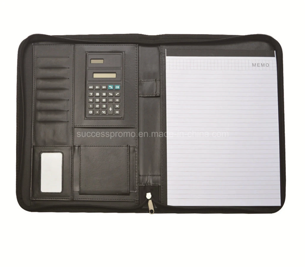 PU Leather Document File Folder Zipper Organizer with Handle