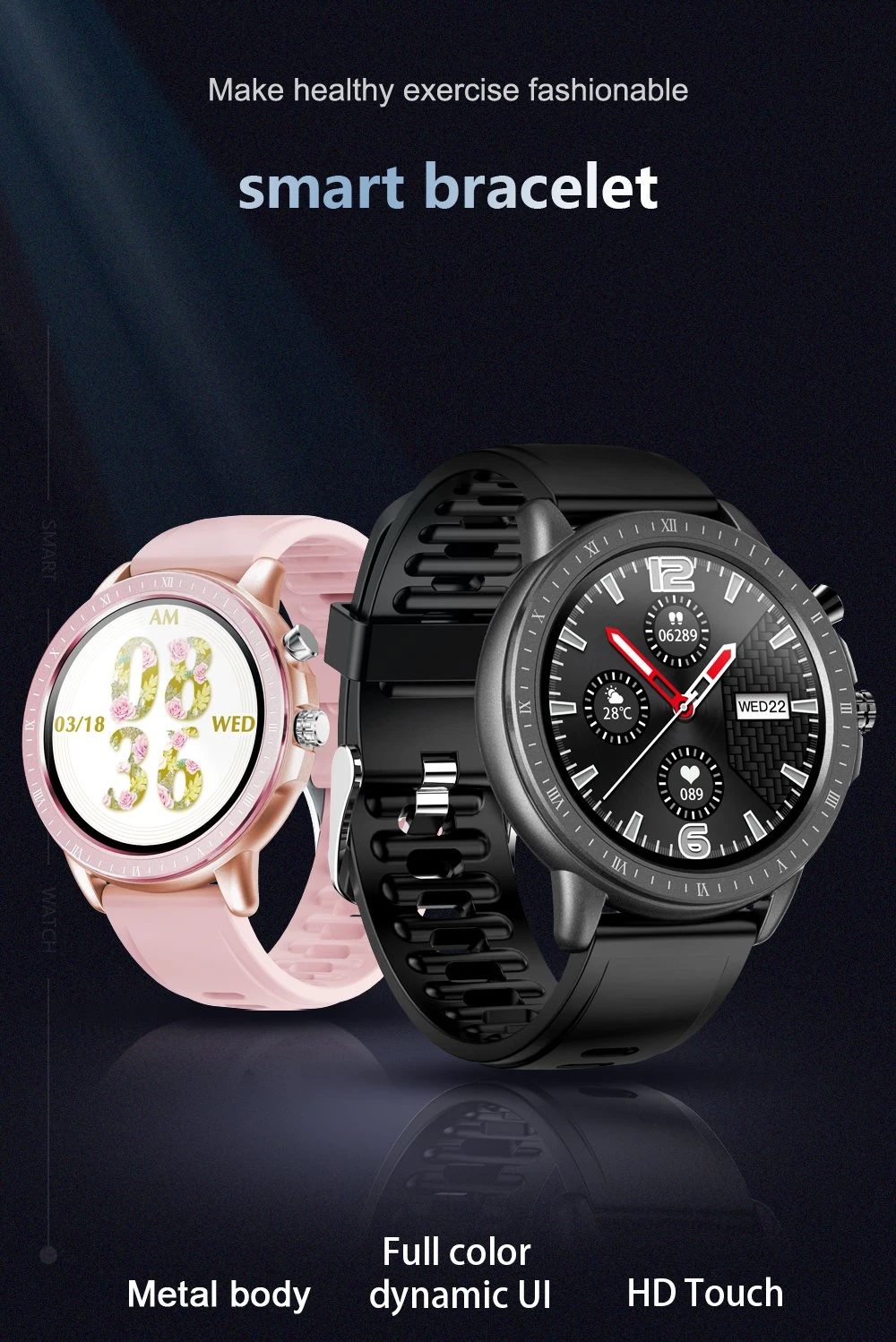 Ultra-Thin Alloy Case IP67 Waterproof Sports Business Smart Wristwatches Men Women Watch W23