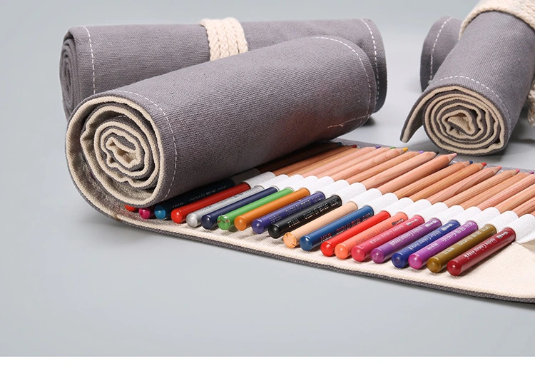 12/24/36/48/72 a Solid Gray Roll School Pencil Case Canvas Pen Bag Penal for Girls Boys Cute Large Pencilcase Penalties Box Stationery Supplies