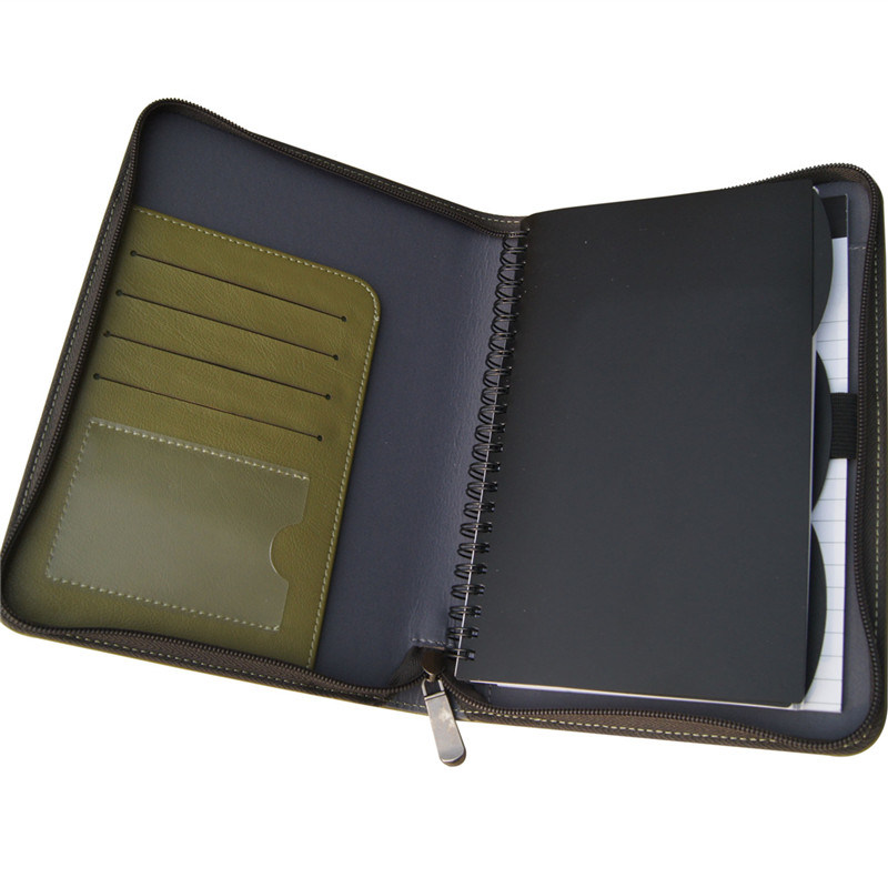Zippered Business Padfolio with Notepad PU Leather Portfolio Binder
