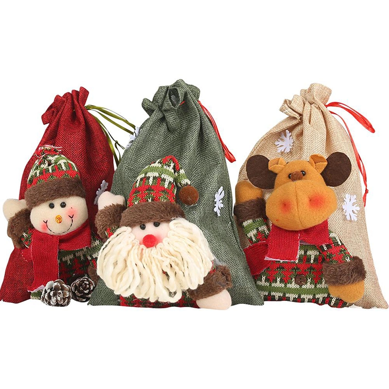 3D Doll Cartoon Christmas Bags for Gift Drawstring Christmas Gift Bags for Christmas Decoration