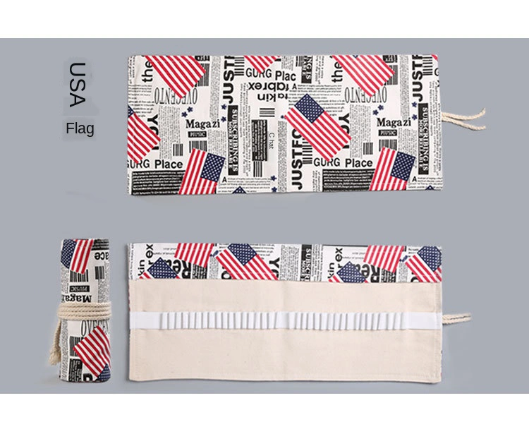 12/24/36/48/72 American Flag Roll School Pencil Case Canvas Pen Bag Penal for Girls Boys Cute Large Pencilcase Penalties Box Stationery Supplies