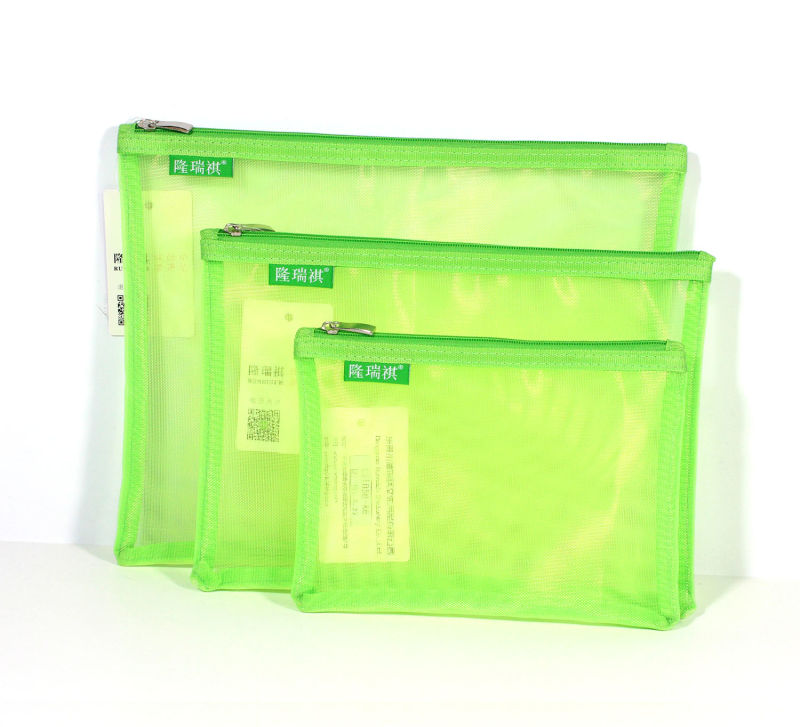 Environmentally Nylon Mesh Reusable Durable A6 Document Stationery Pouch Zipper Bag