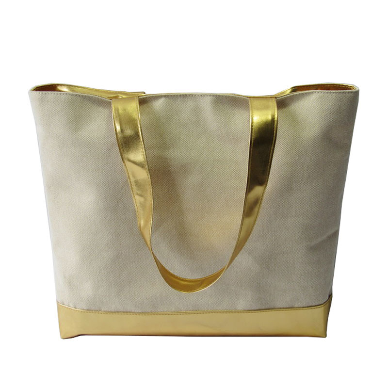 Canvas Tote Bag with Gold PVC Handle and Bottom