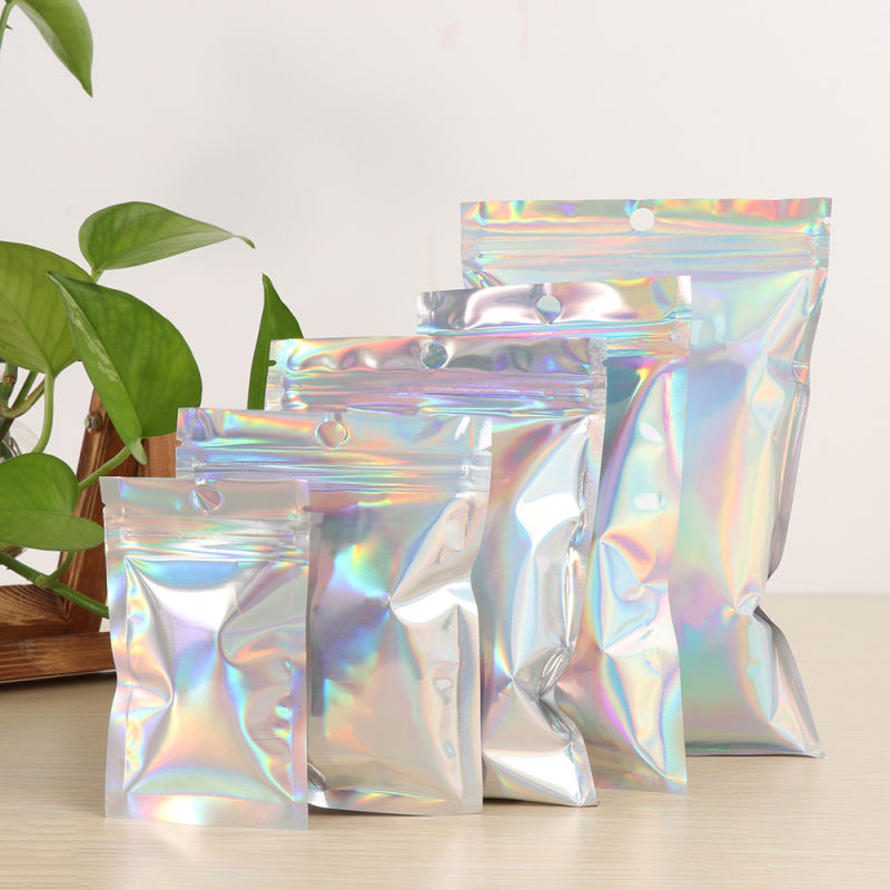 Rainbow Color Zipper Bags Hologram Zip Lock Bags