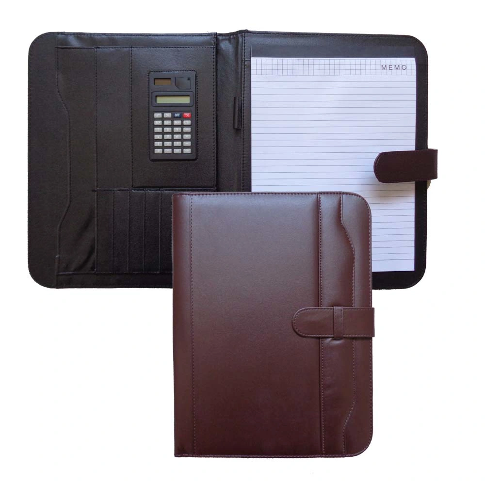 Brown A4 Leather Business Portfolio with Notepad Holder