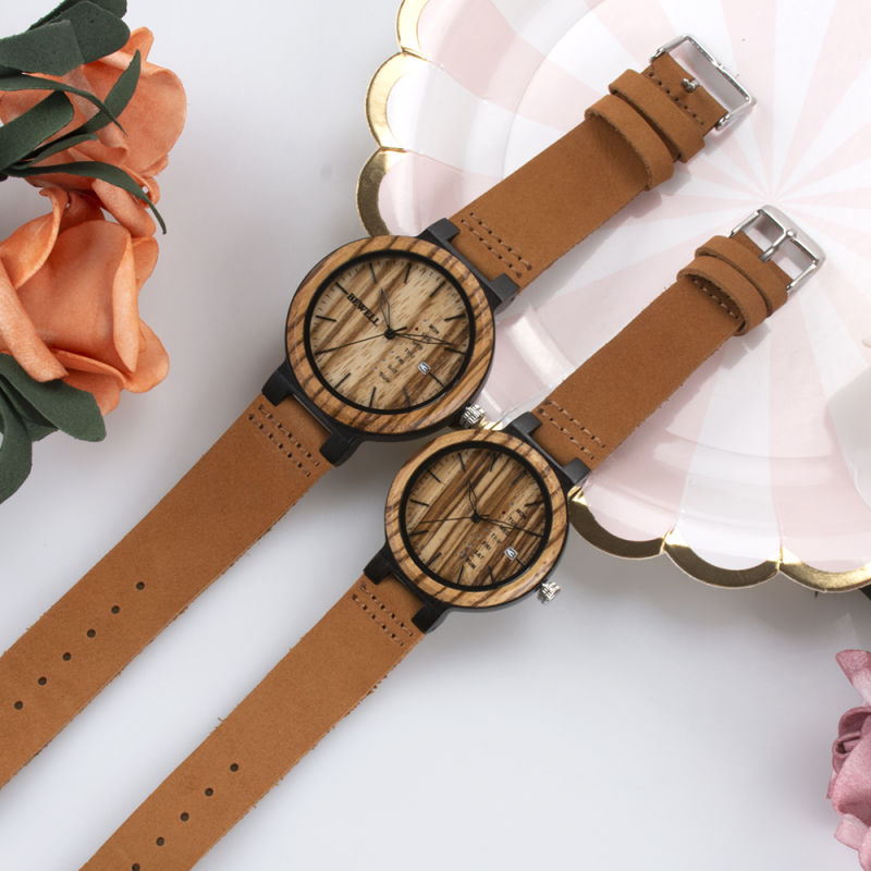 Manufacturer Natural Bamboo Handcrafted Wooden Watch Genuine Leather Strap