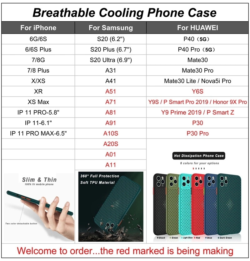 Contrast Color Button Hollow out Honeycomb Cooling Designers Soft TPU Cell Phone Case for iPhone11