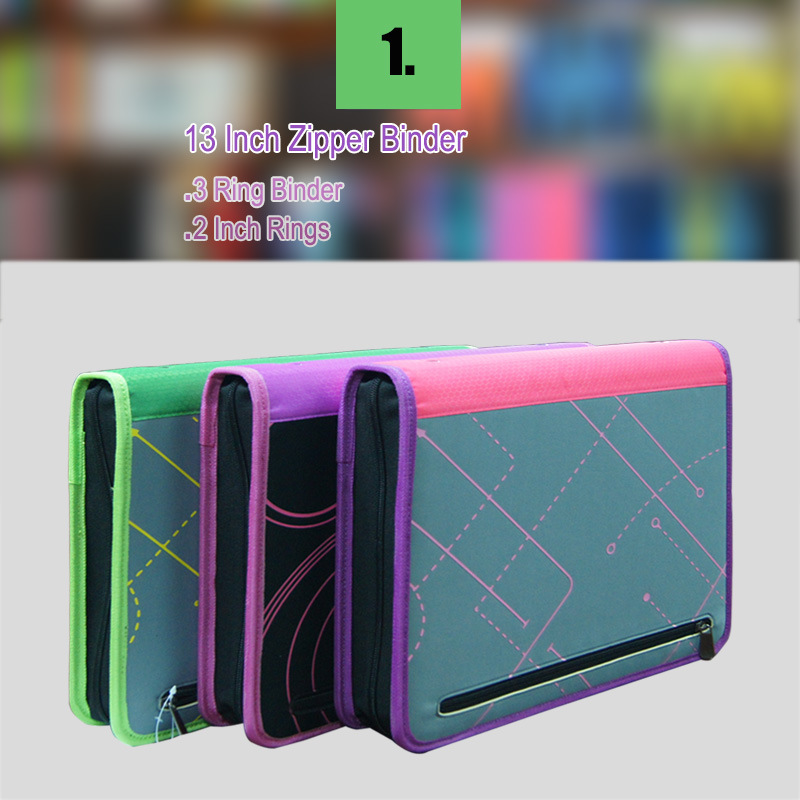 Custom 3-Inch Zipper Binder Round Ring Binder with Expanding Files for School