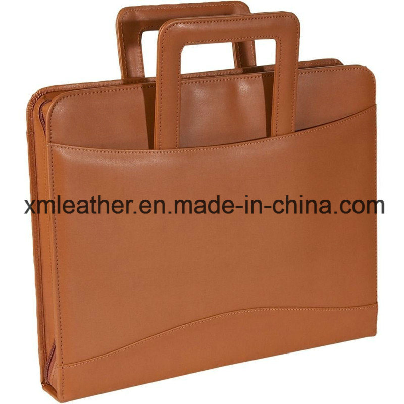 Leather Business Document Bag Metal Clip File Folder with Handle