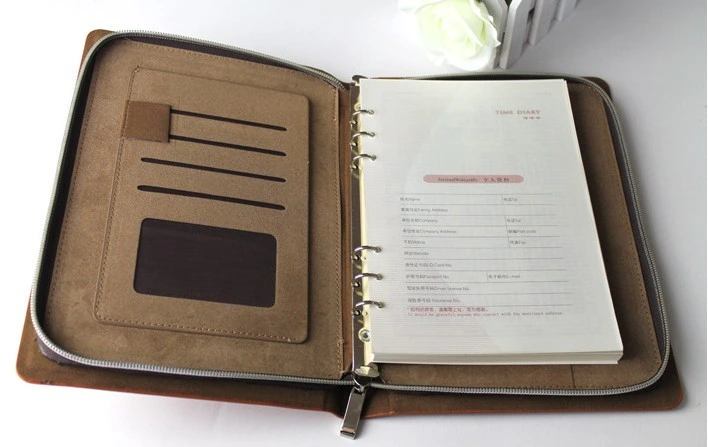 Handmade Ring Binder Journal Zipper A4 A5 PU Leather Planner Organizer Agenda Notebook