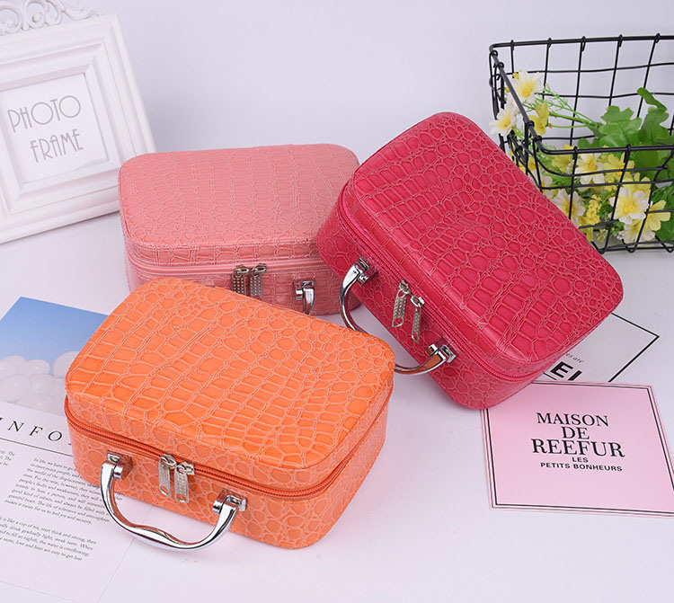 Factory Direct Portable Makeup Leather Cosmetic Bags with Zipper and Large Capacity Cosmetic Case Beauty Case Travel Bag