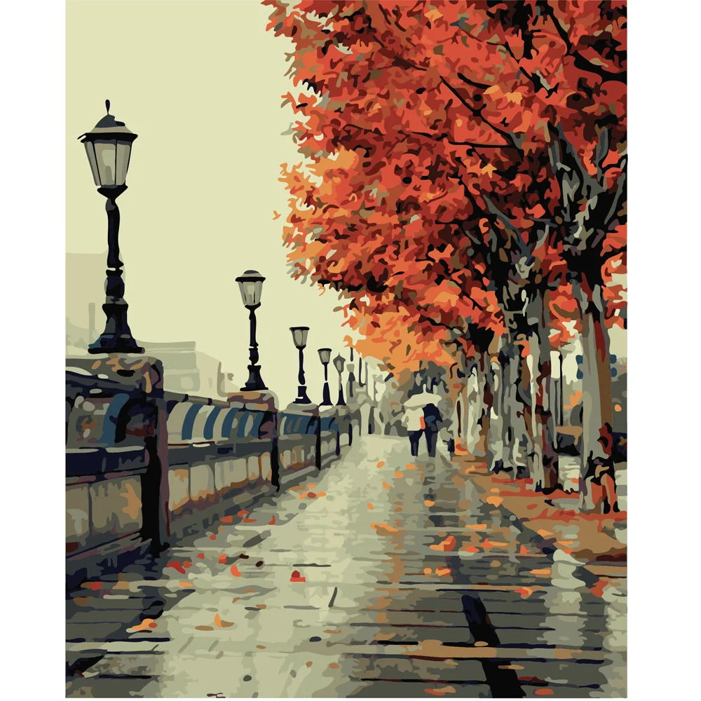 DIY Canvas Oil Painting Sidewalk Under The Maple Posters and Prints Drawing Canvas Home Decor