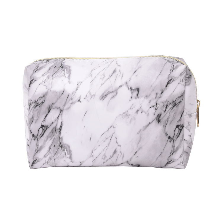 New White Marble Pattern Cosmetic Bag Large Capacity Women PU Travel Portable Makeup Bag