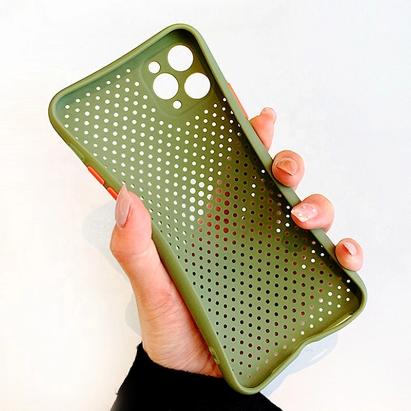 Contrast Color Button Hollow out Honeycomb Cooling Designers Soft TPU Cell Phone Case for iPhone11