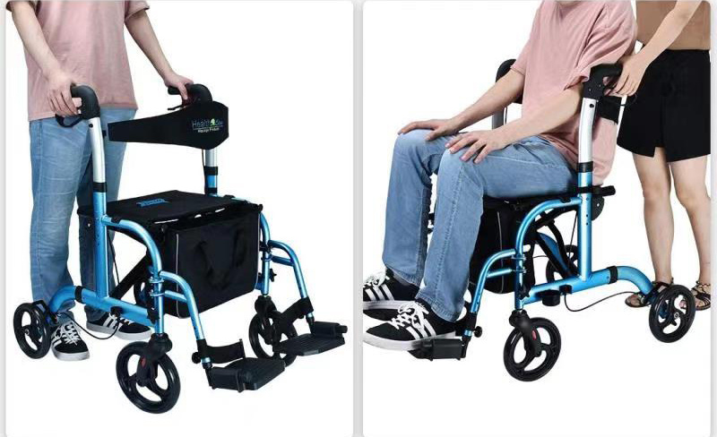 Wholesale Transport Chair Rollator with Detachable Footrest and Carry Bag