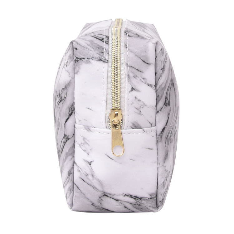 New White Marble Pattern Cosmetic Bag Large Capacity Women PU Travel Portable Makeup Bag