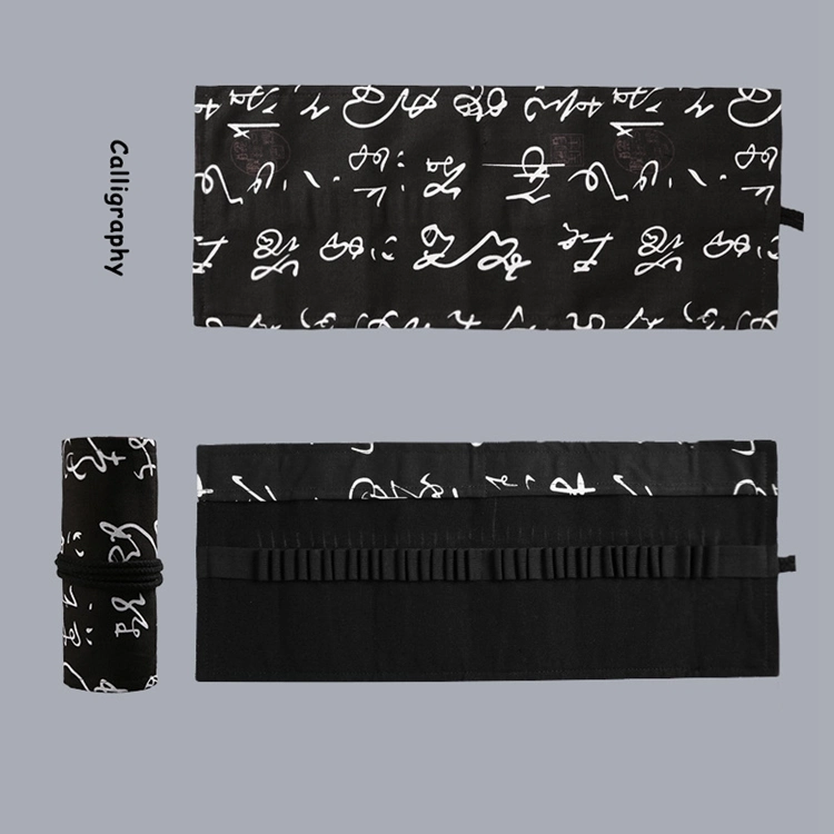 12/24/36/48/72 a Black Calligraphy Roll School Pencil Case Canvas Pen Bag Penal for Girls Boys Cute Large Pencilcase Penalties Box Stationery Supplies