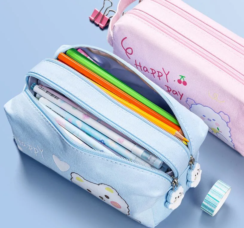 Wholesale Stationery Office Supply Promotion Gift Popular Canvas Cartoon Pen Holder Pencil Case Bag 