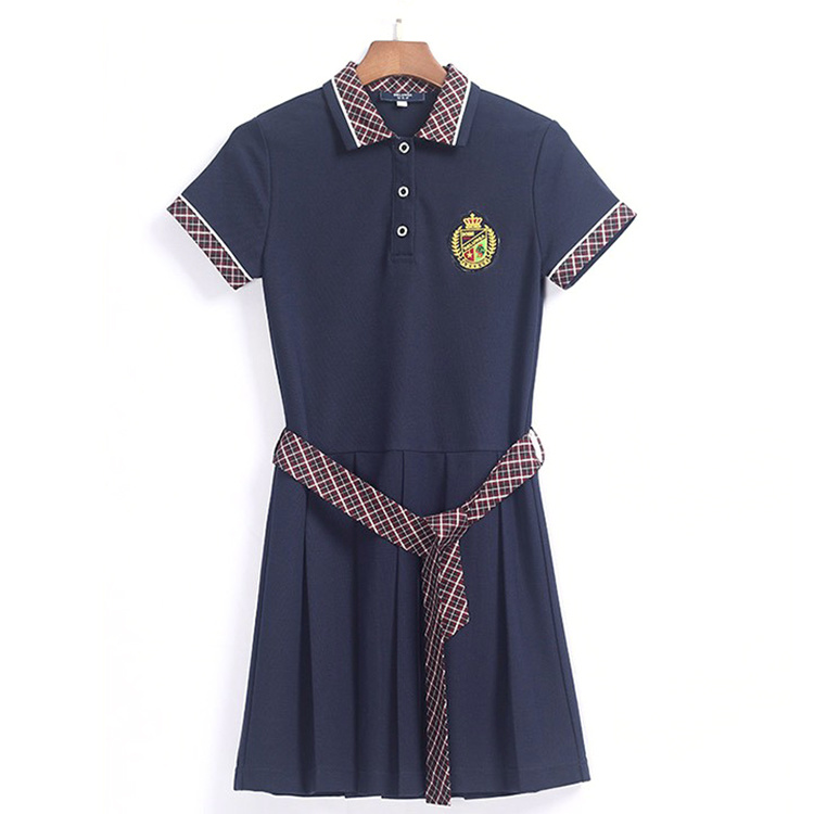 Short Sleeves School Uniform Polo Pinafore Skirts Stylish School Uniform Designer Dress for Girls