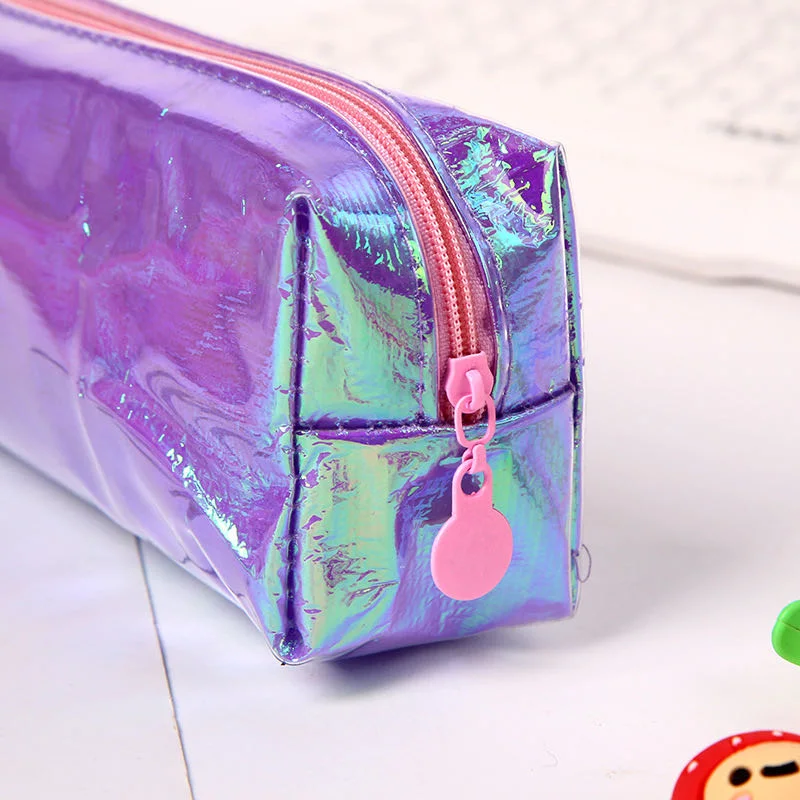 Gradient Color Pencil Case Creative Rainbow Bead Pencil Case Girl Heart Laser Stationery Bag
