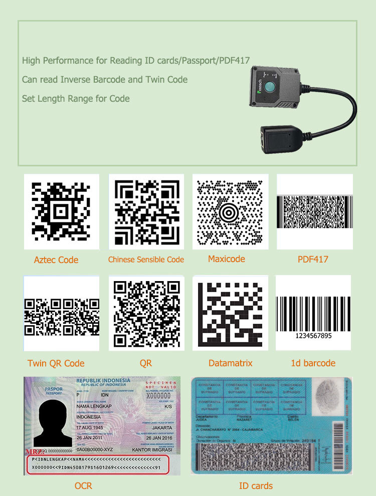 Fixed Mount 2D Barcode Scanner Mrz Passport Reader Read ID Cards and Passport