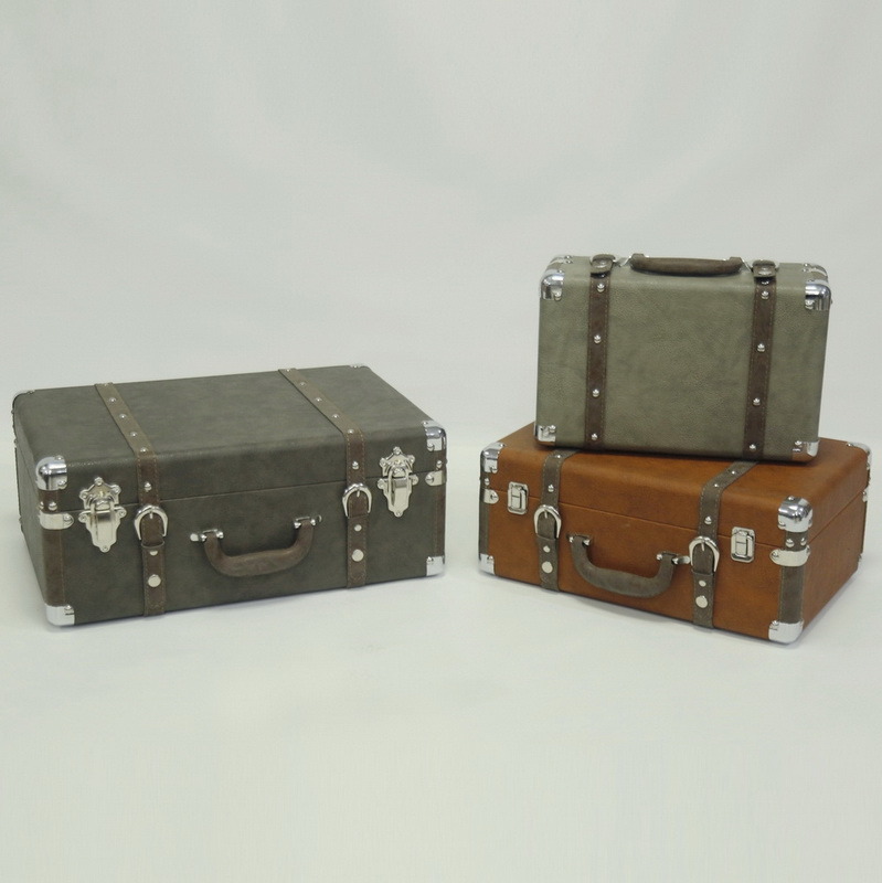 PU Leather Suitcase Wood Frame Old Fashioned Vintage Suitcase