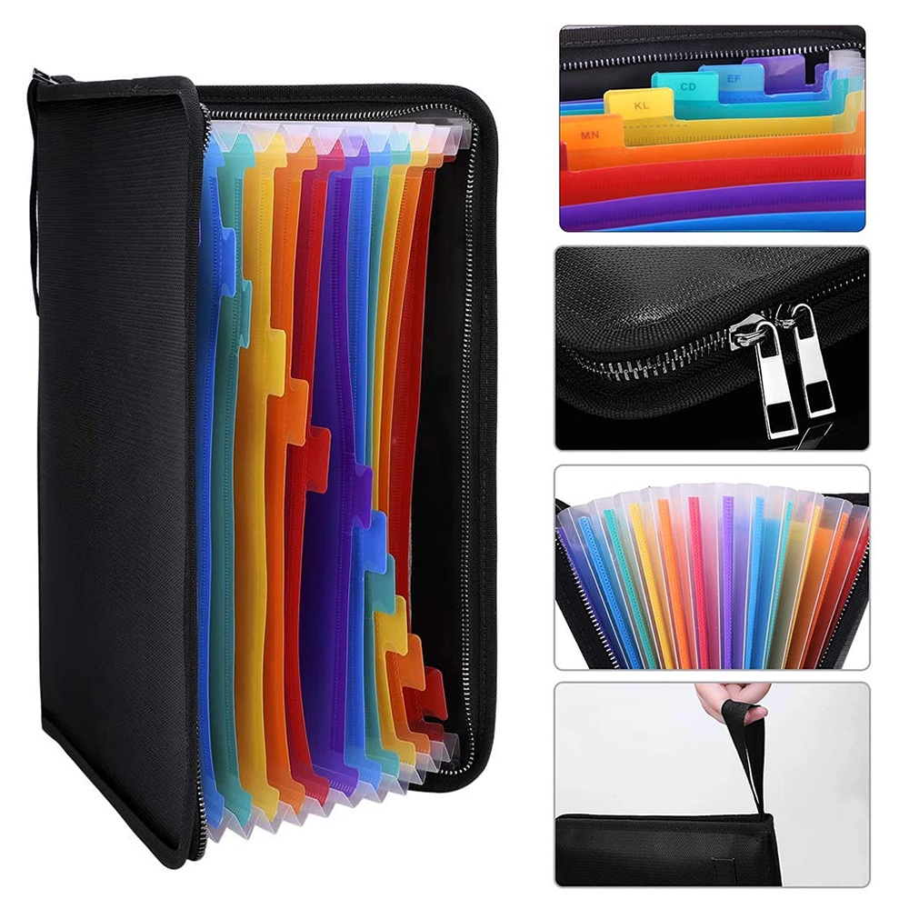 Durable Expanding File Folder Fireproof File Organizer with 25 Colored Pockets Zipper Closure Water Resistant Safe Storage