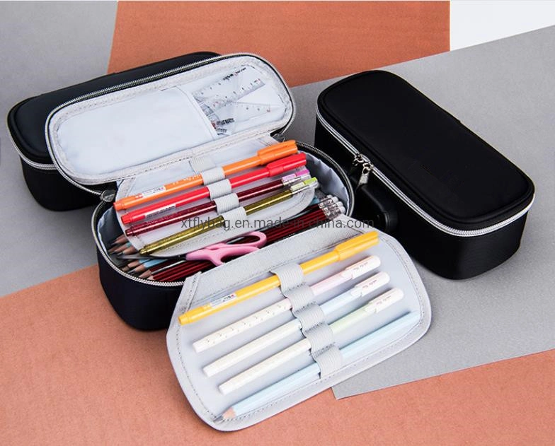 Simple Canvas PU Pen Box Pencil Case Waterproof Large Capacity Code Lock Stationery Bag OEM