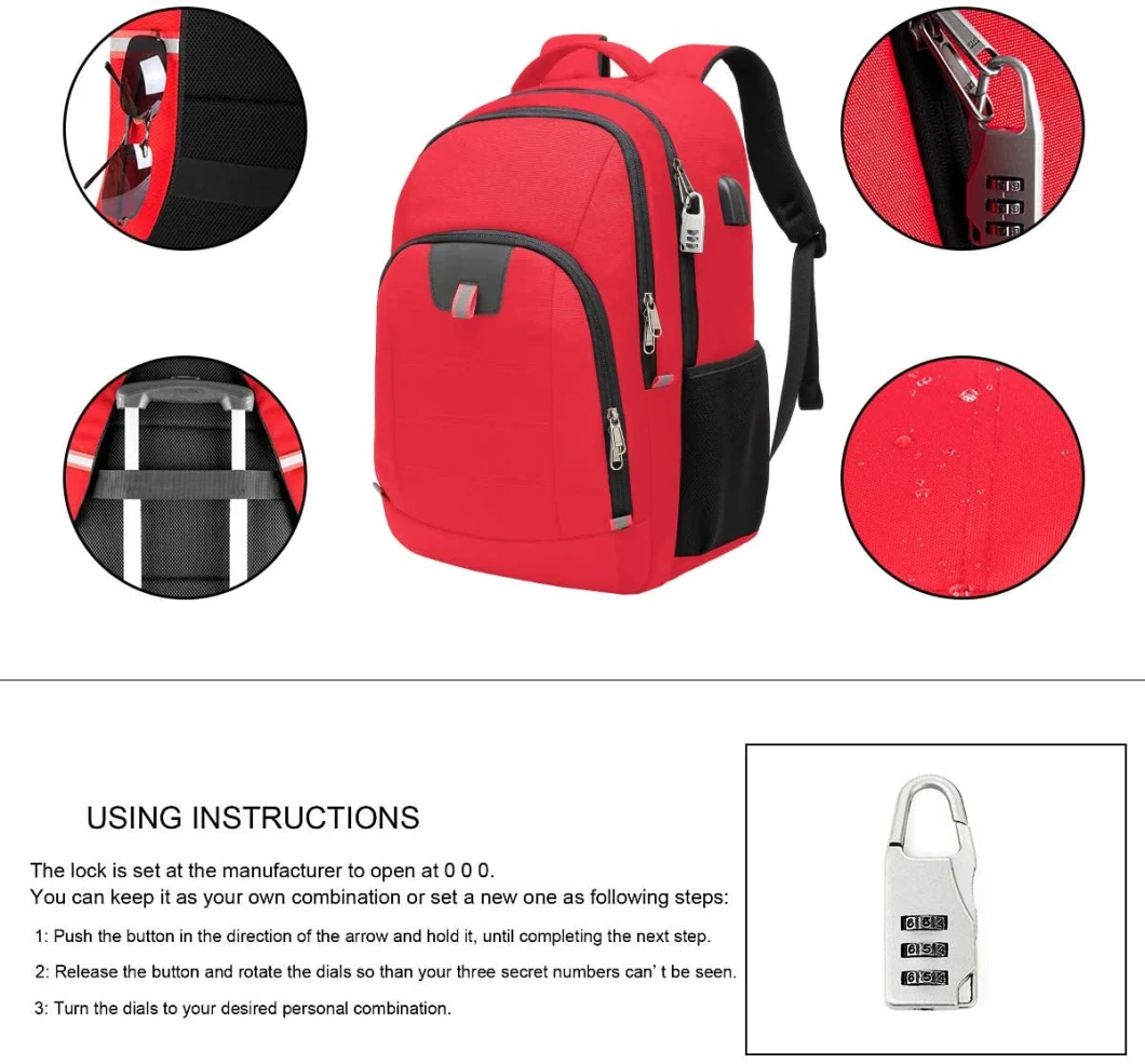 Water Resistant Big Business Computer Backpack Bag Fit 17 Inch Laptop and Notebook, Red