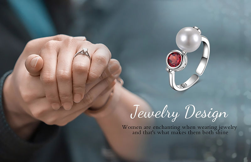 925 Sterling Silver Rings Art Deco Garnet Rings Pearl Rings Adjustable Open Rings
