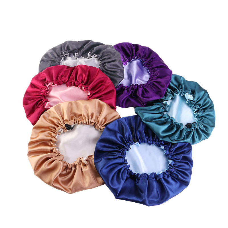 Double-Sided Double-Sided Satin Sleeping Cap Adjustable Drawstring Silk Satin Protective Sleeping Cap Turban Hair Cap