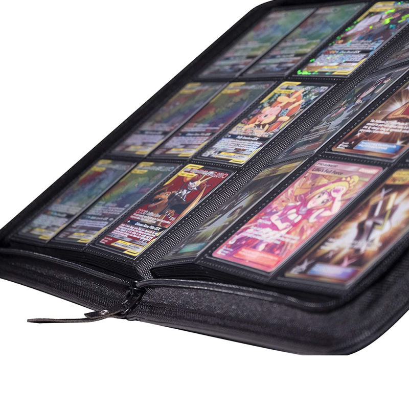 Large Capacity Custom 9 Pockets Card Photo Album with Zipper PU Leather Binder