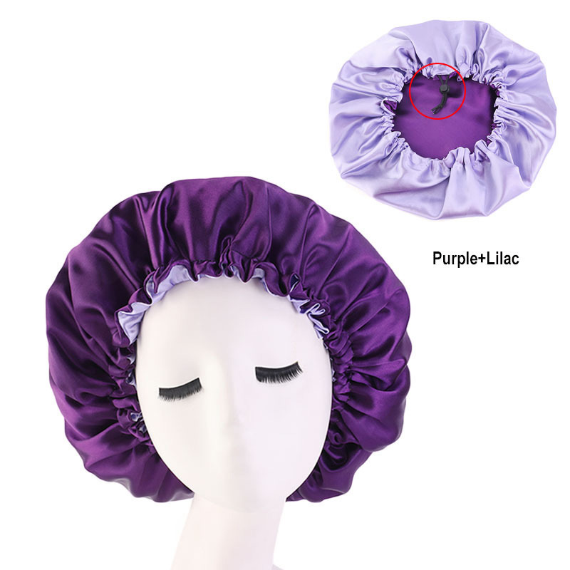 Double-Sided Double-Sided Satin Sleeping Cap Adjustable Drawstring Silk Satin Protective Sleeping Cap Turban Hair Cap