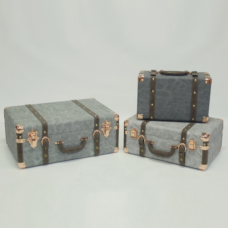 PU Leather Suitcase Wood Frame Old Fashioned Vintage Suitcase