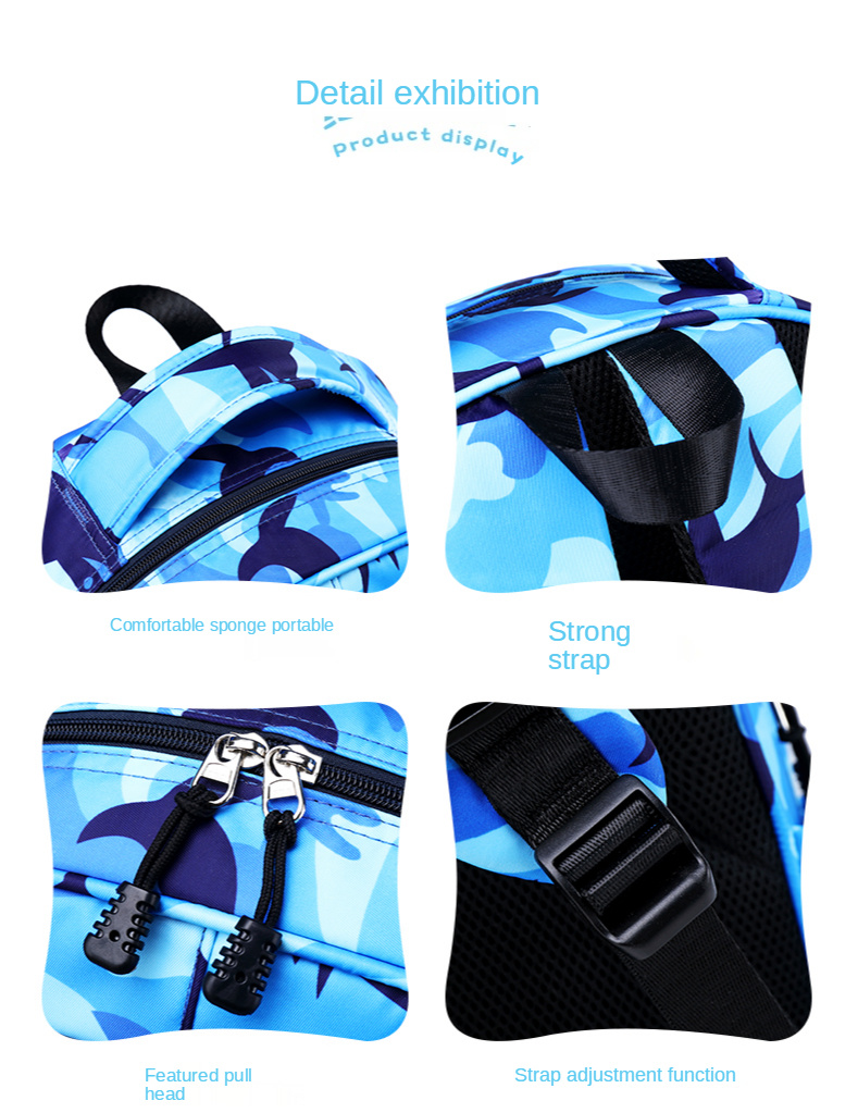 3D Cute Shark Print Backpack Children's Schoolbag Boys and Girls Cartoon Schoolbag Baby Children Schoolbag