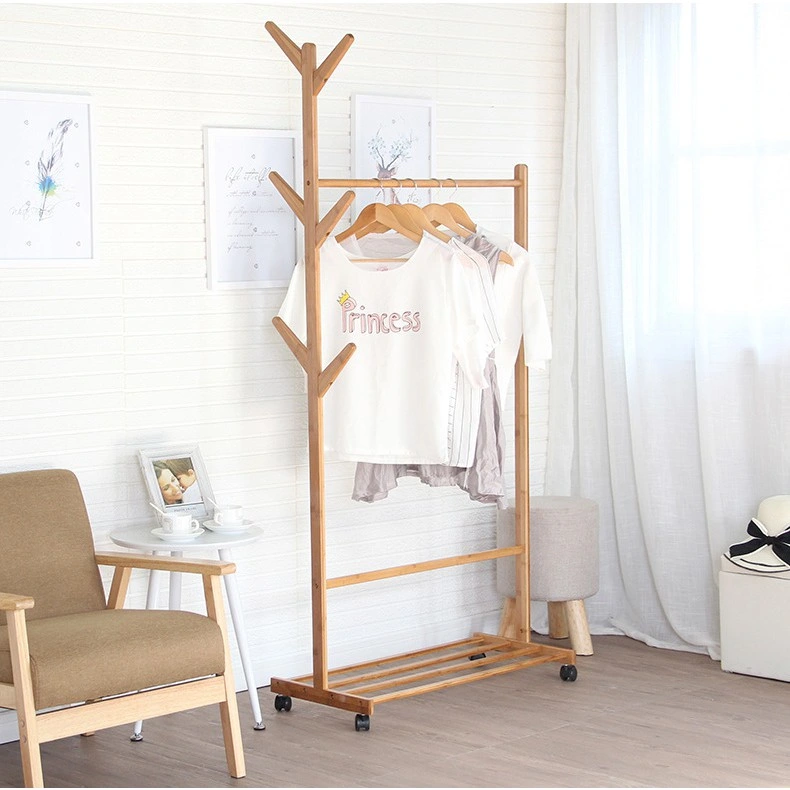 New Design Free Standing Metal Wood Heavy Duty Clothes Rail Garment Display Stand Clothes Rack