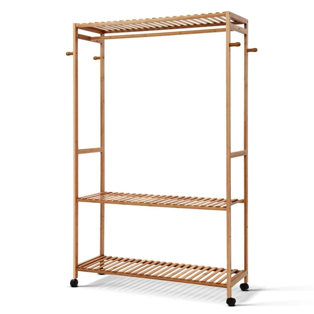 2- Tier Bamboo Clothes Rack, Portable Extra Large Garment Rack